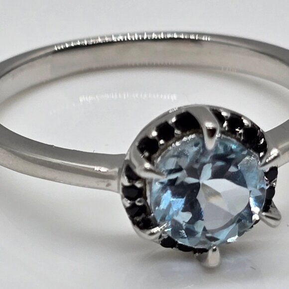 Sky Blue Glacier Topaz, Black Spinel, Rhodium Over Sterling Ring - Picture 2 of 2